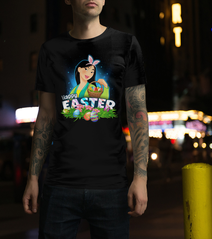 Happy Easter Mulan With Basket Of Colorful Eggs And Bunny Ears T-Shirt