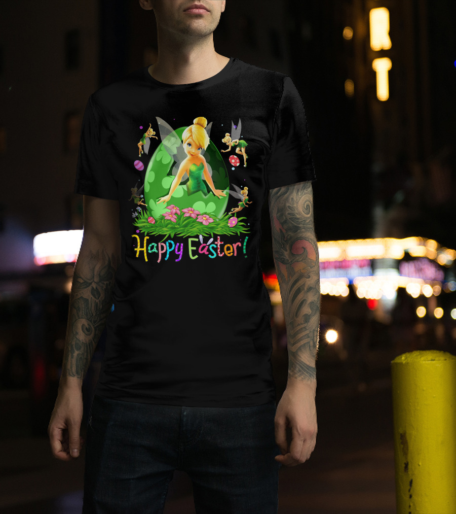 Tinker Bell Happy Easter Celebration With Green Egg And Flowers T-Shirt