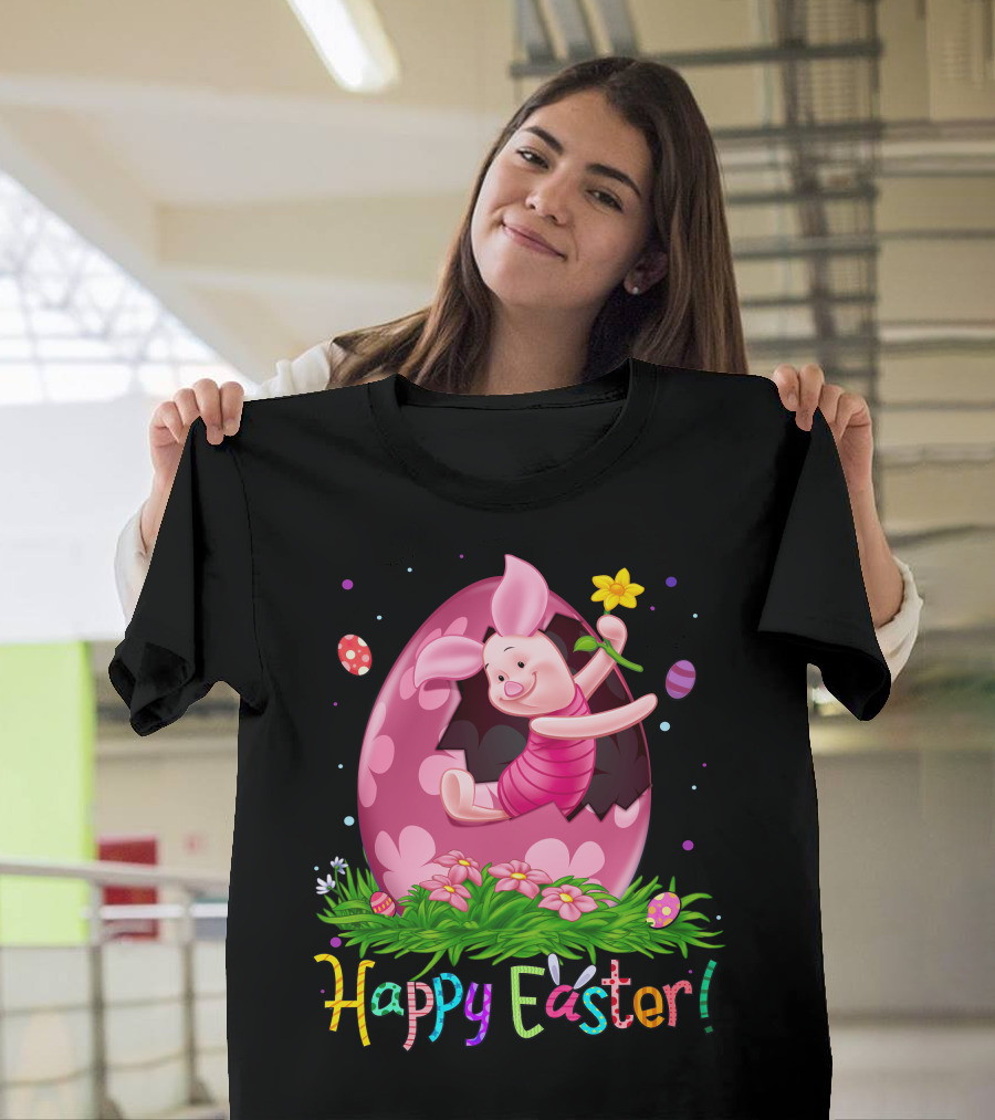Happy Easter Piglet With Flower And Easter Egg T-Shirt