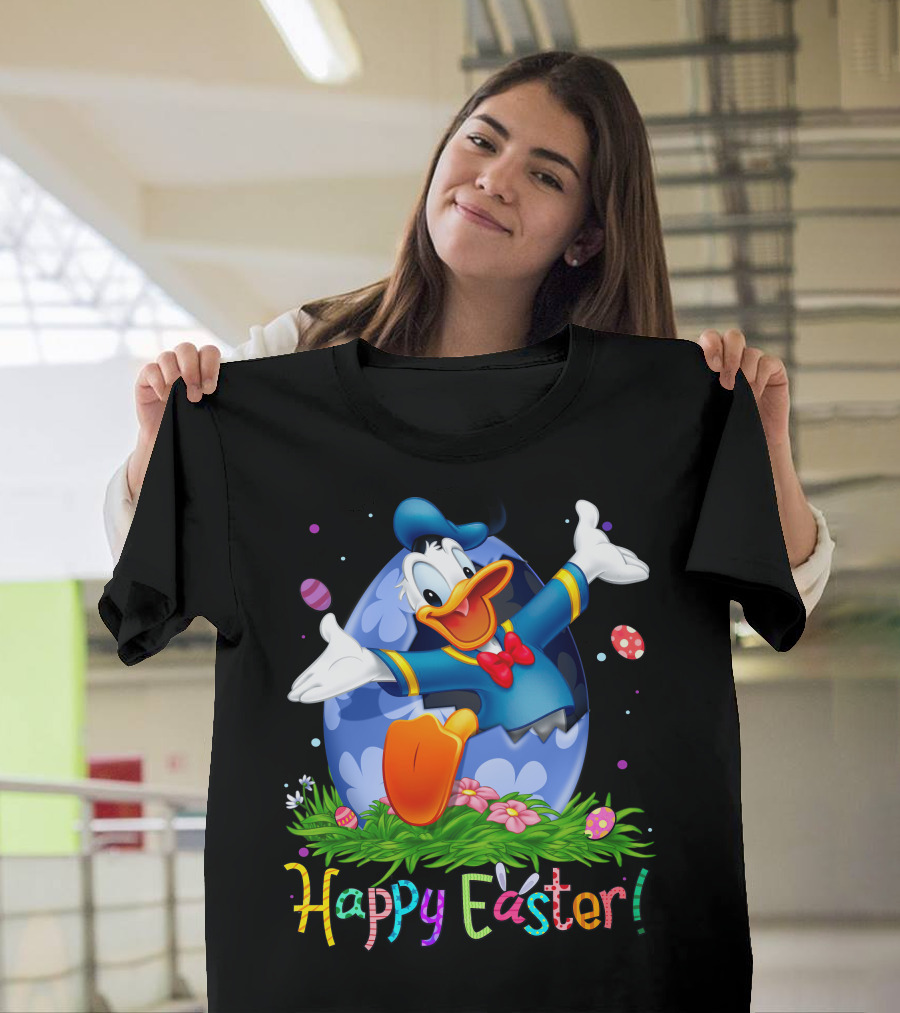 Happy Easter Donald Duck Celebration Egg And Flowers T-Shirt