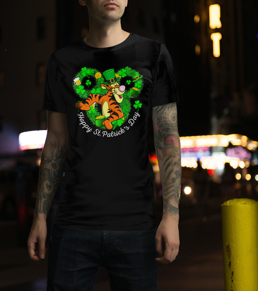 Tigger Happy St. Patrick's Day Shamrock Hat Coin Basket T-Shirt