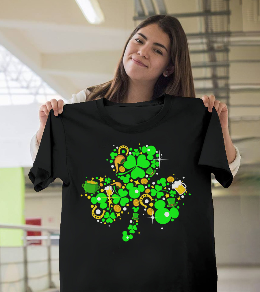 Shamrock St. Patrick's Day Mickey Mouse Beer Mug Horseshoe Pot Of Gold T-Shirt