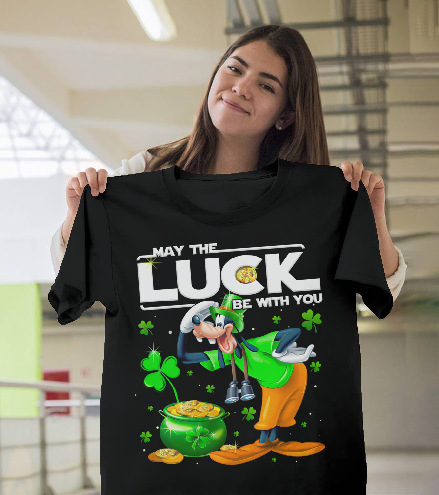 Goofy May The Luck Be With You Shamrock And Gold Coins T-Shirt