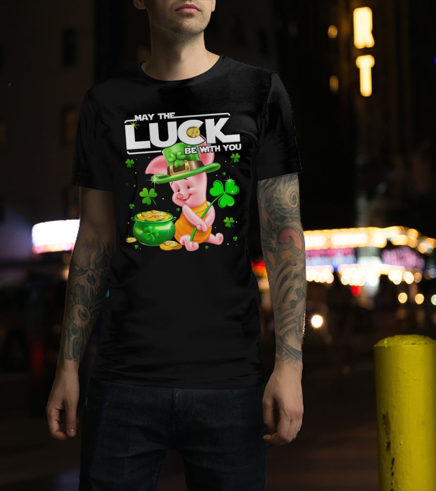 May The Luck Be With You Piglet Clover And Gold Coins T-Shirt