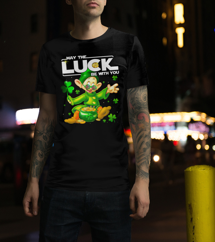 Dopey May The Luck Be With You Leprechaun Green Outfit Coins Shamrocks T-Shirt