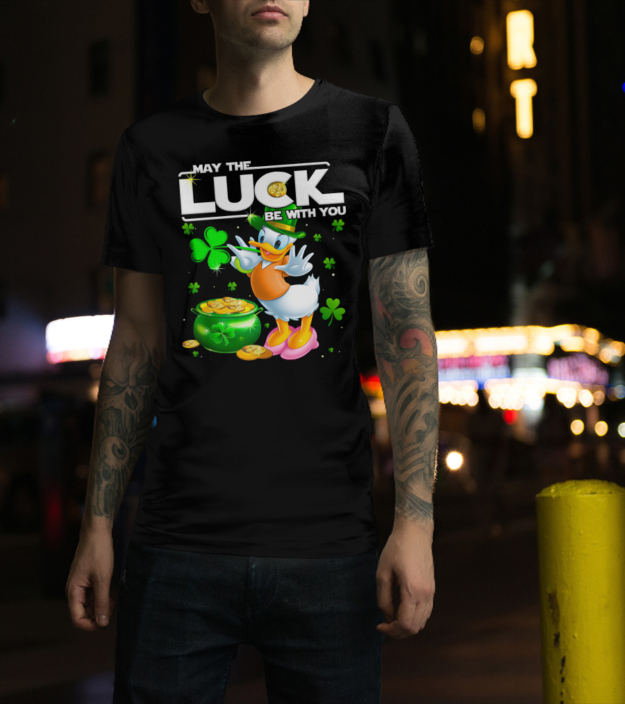 May The Luck Be With You Shamrock Coins Duck Pot Of Gold T-Shirt