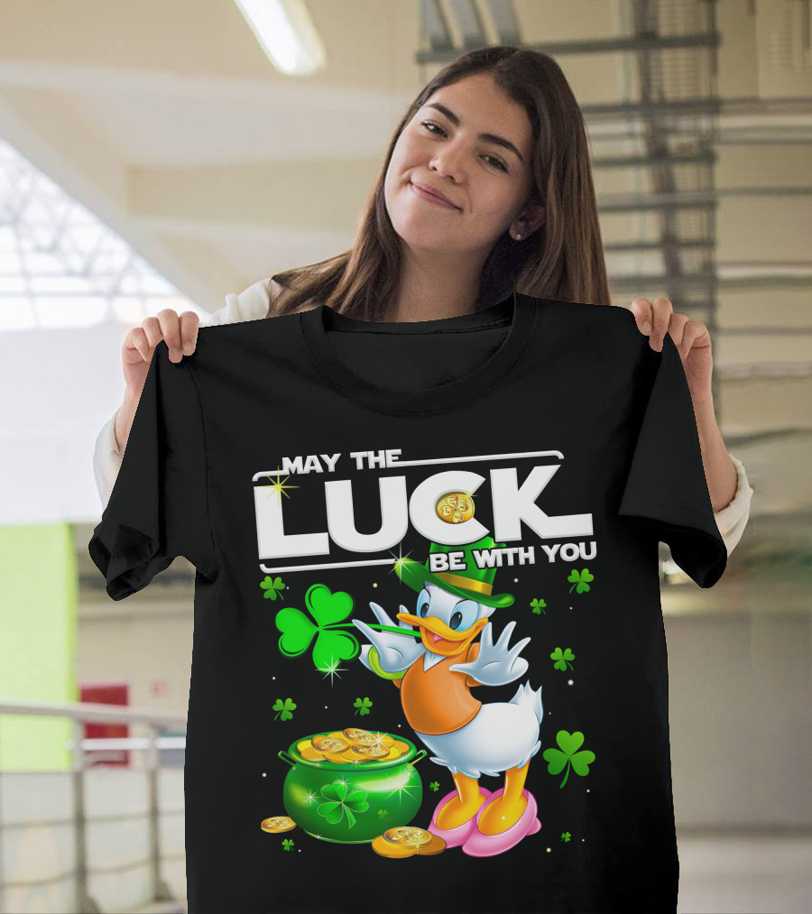 May The Luck Be With You Shamrock Coins Duck Pot Of Gold T-Shirt