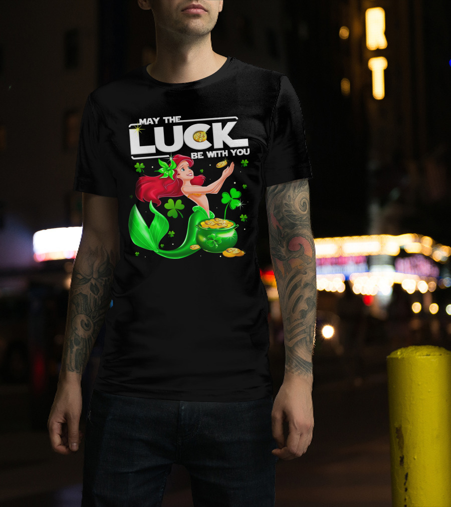Ariel May The Luck Be With You Mermaid Shamrock Coins T-Shirt