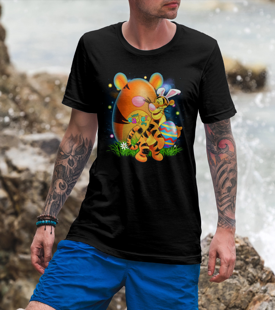 Happy Easter Day Tigger With Bunny Ears And Eggs T-Shirt