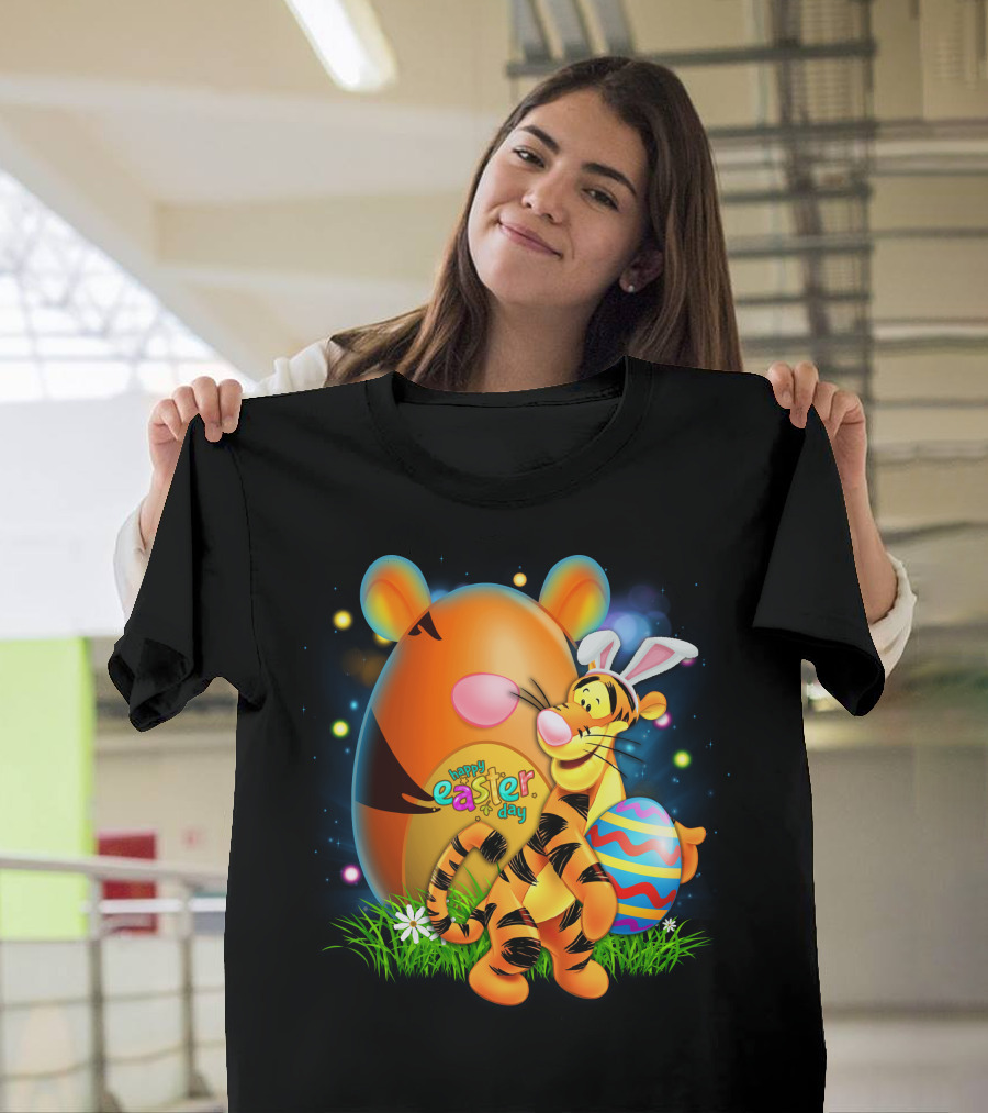 Happy Easter Day Tigger With Bunny Ears And Eggs T-Shirt