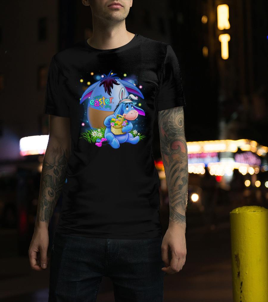 Happy Easter Day Eeyore With Basket And Colorful Egg T-Shirt