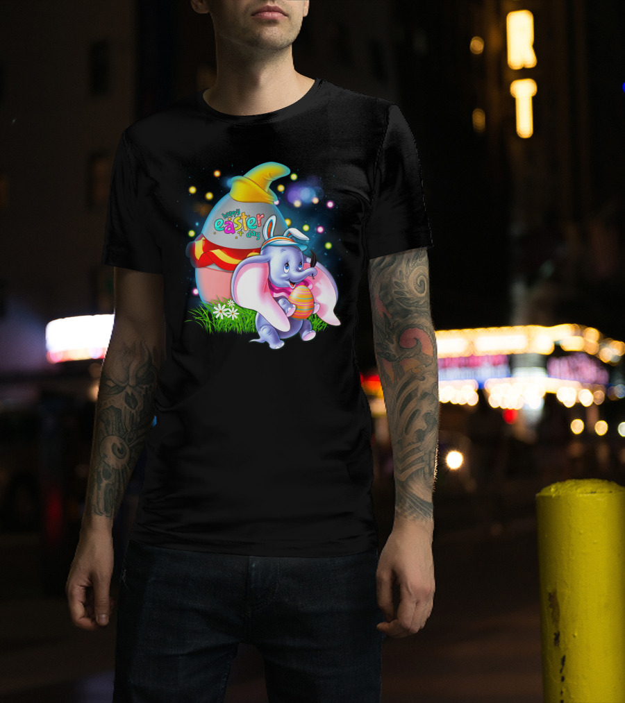 Happy Easter Day Dumbo With Colorful Egg And Hat T-Shirt