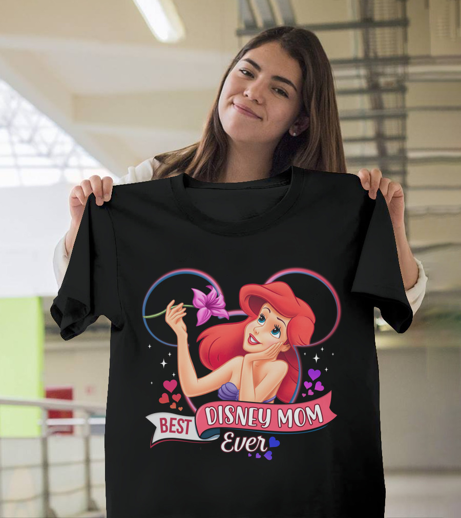Best Disney Mom Ever Ariel Hearts And Flowers T-Shirt