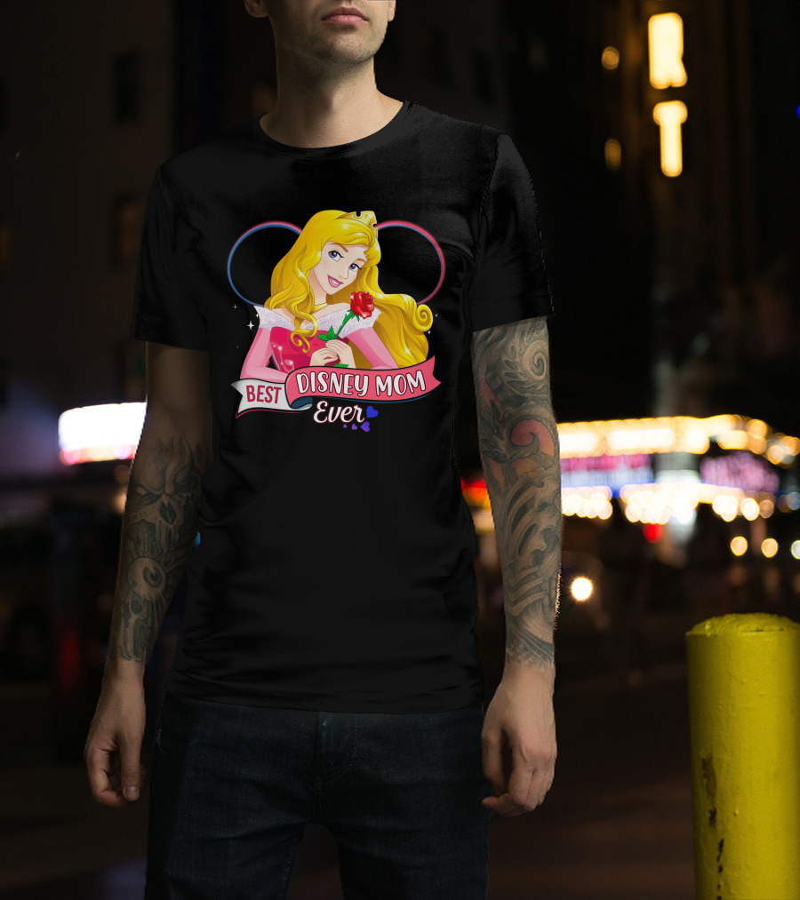 Best Disney Mom Ever Aurora Princess Holding Red Rose T-Shirt