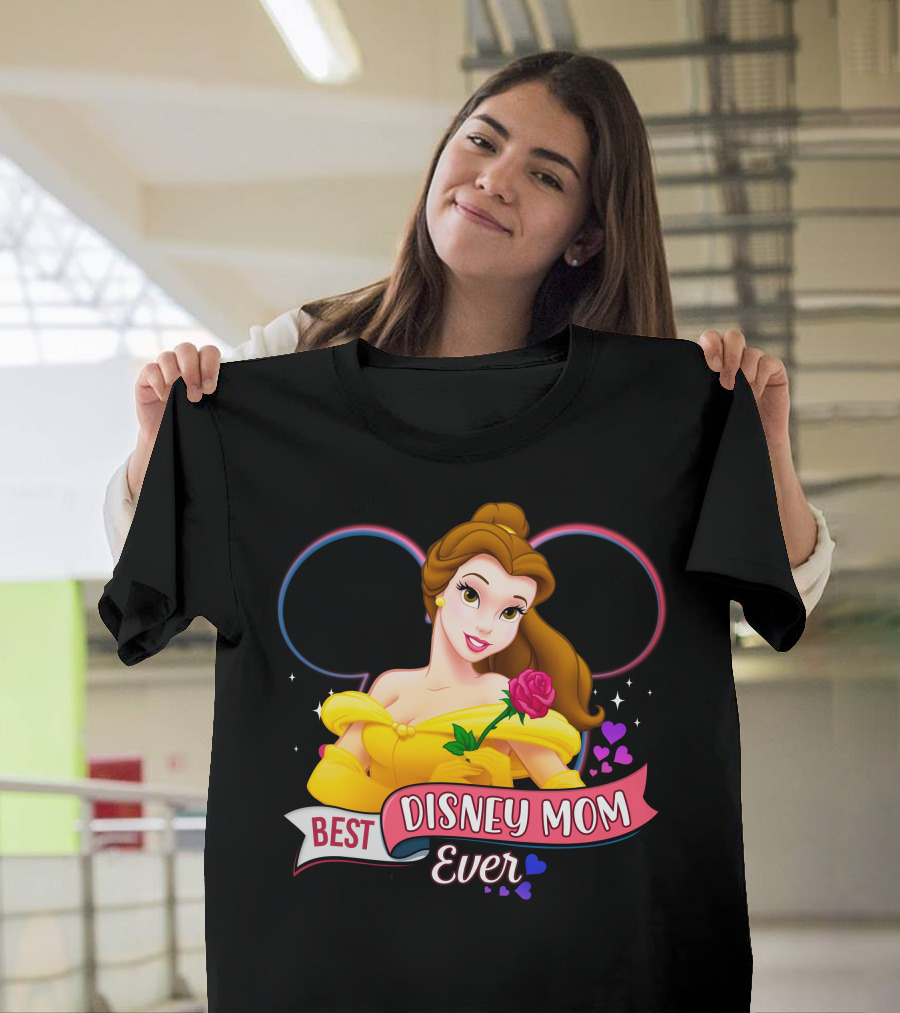 Best Disney Mom Ever Belle With Hearts And Rose T-Shirt