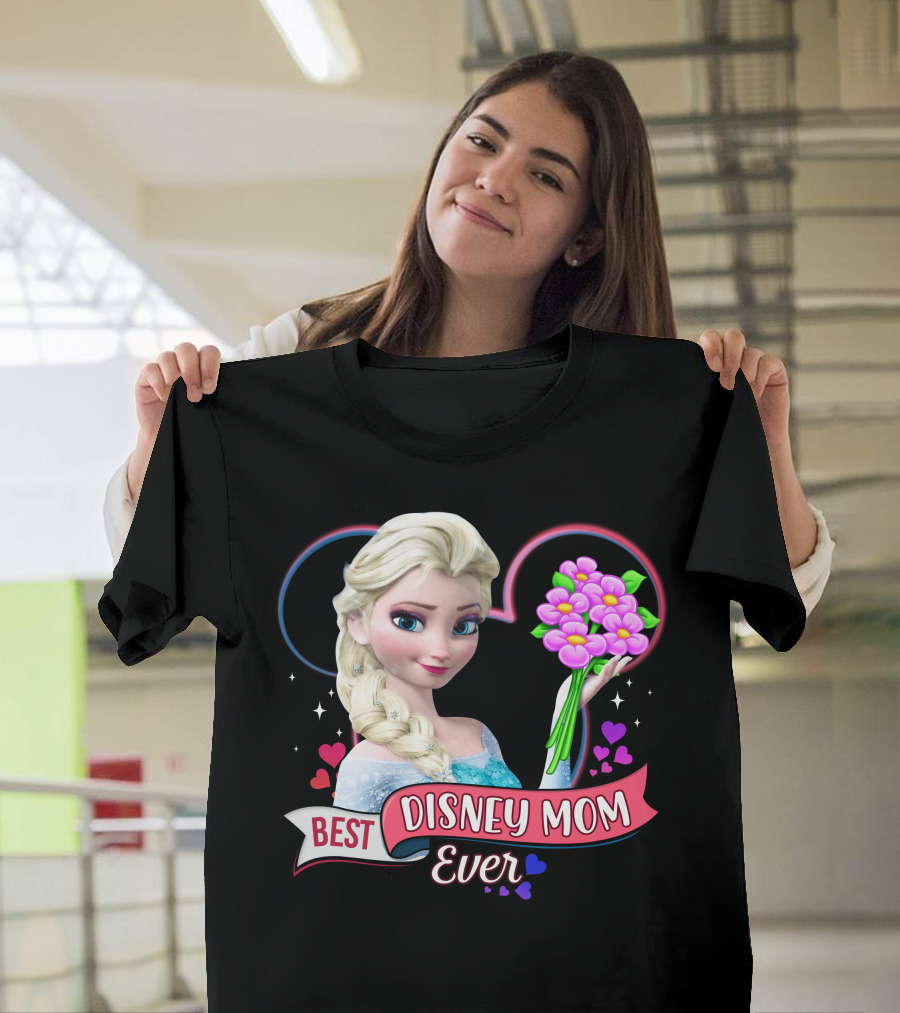 Best Disney Mom Ever Elsa Heart Flowers T-Shirt