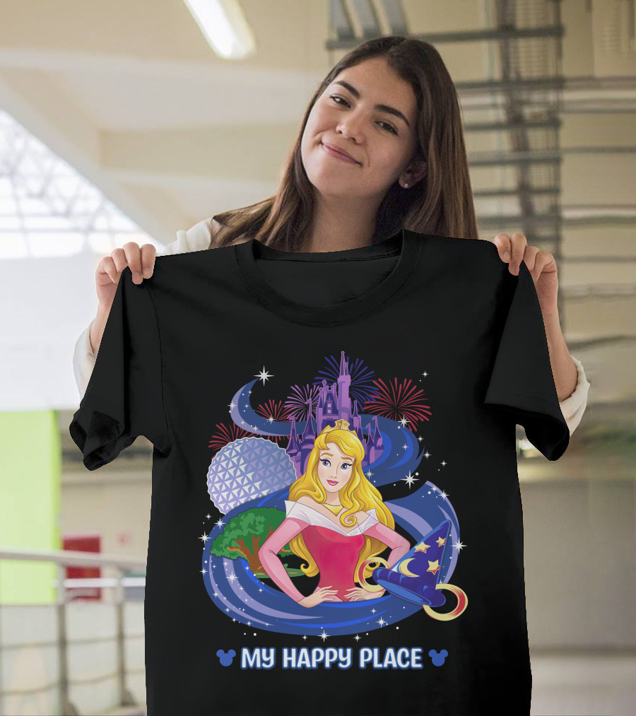 Aurora Disney My Happy Place Castle Fireworks Magic Hat T-Shirt
