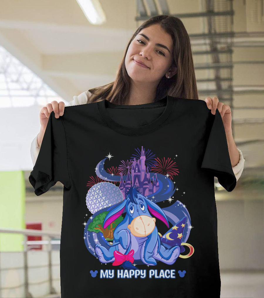 Eeyore My Happy Place Disney Castle Fireworks Epcot Mickey Ears T-Shirt