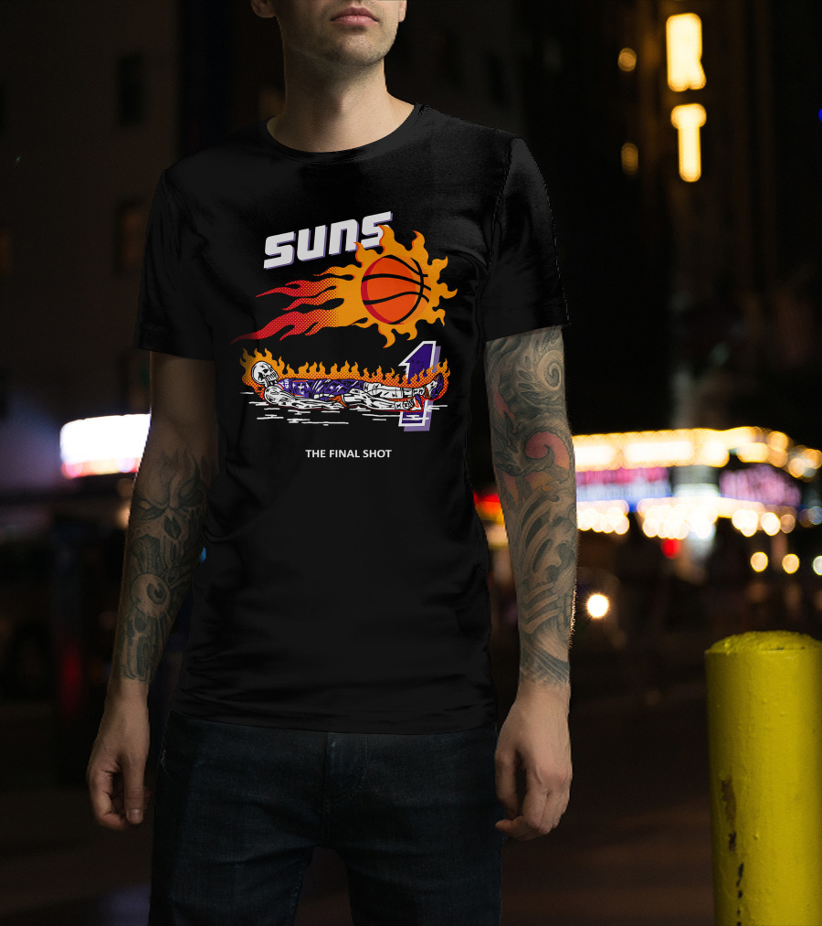 Suns The Final Shot Flaming Basketball Skeleton T-Shirt