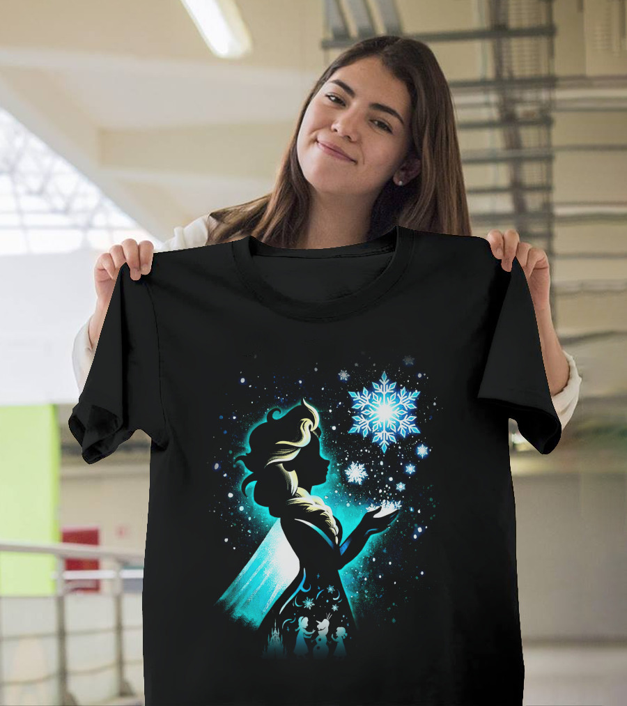 Elsa Silhouette With Snowflakes And Winter Scene T-Shirt