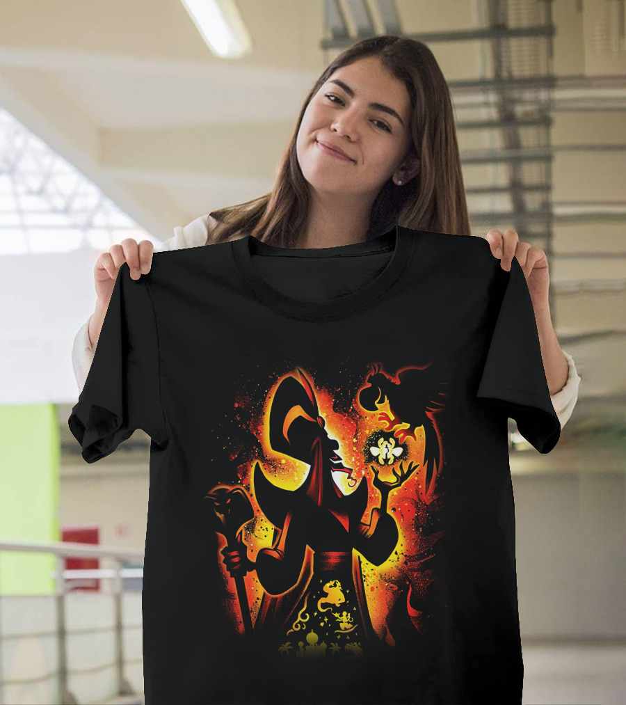 Jafar Villain Silhouette With Genie Lamp And Parrot Magic Scene T-Shirt