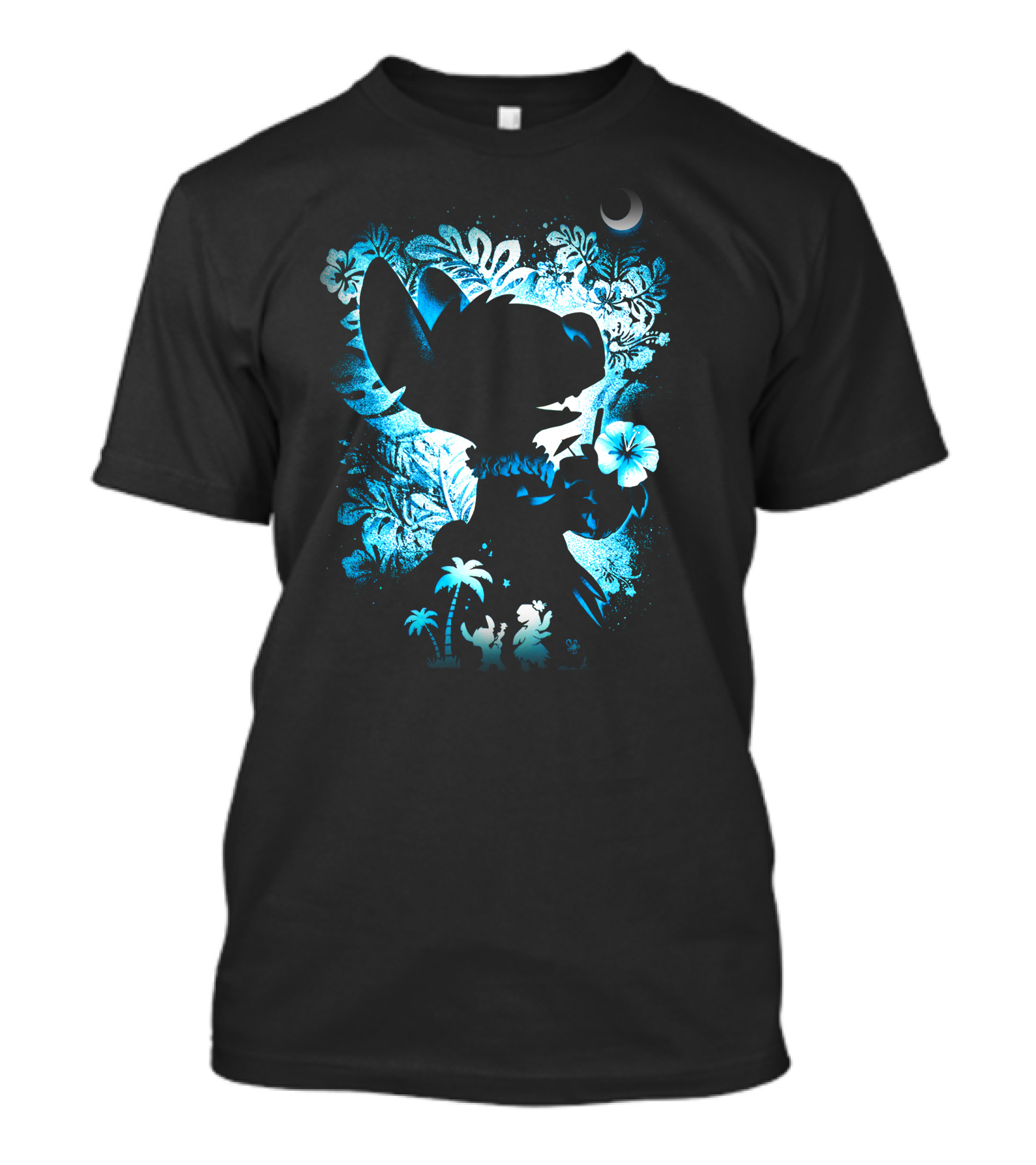 Stitch 2 Midnight Jungle Adventure With Tropical Florals And Crescent Moon T-Shirt