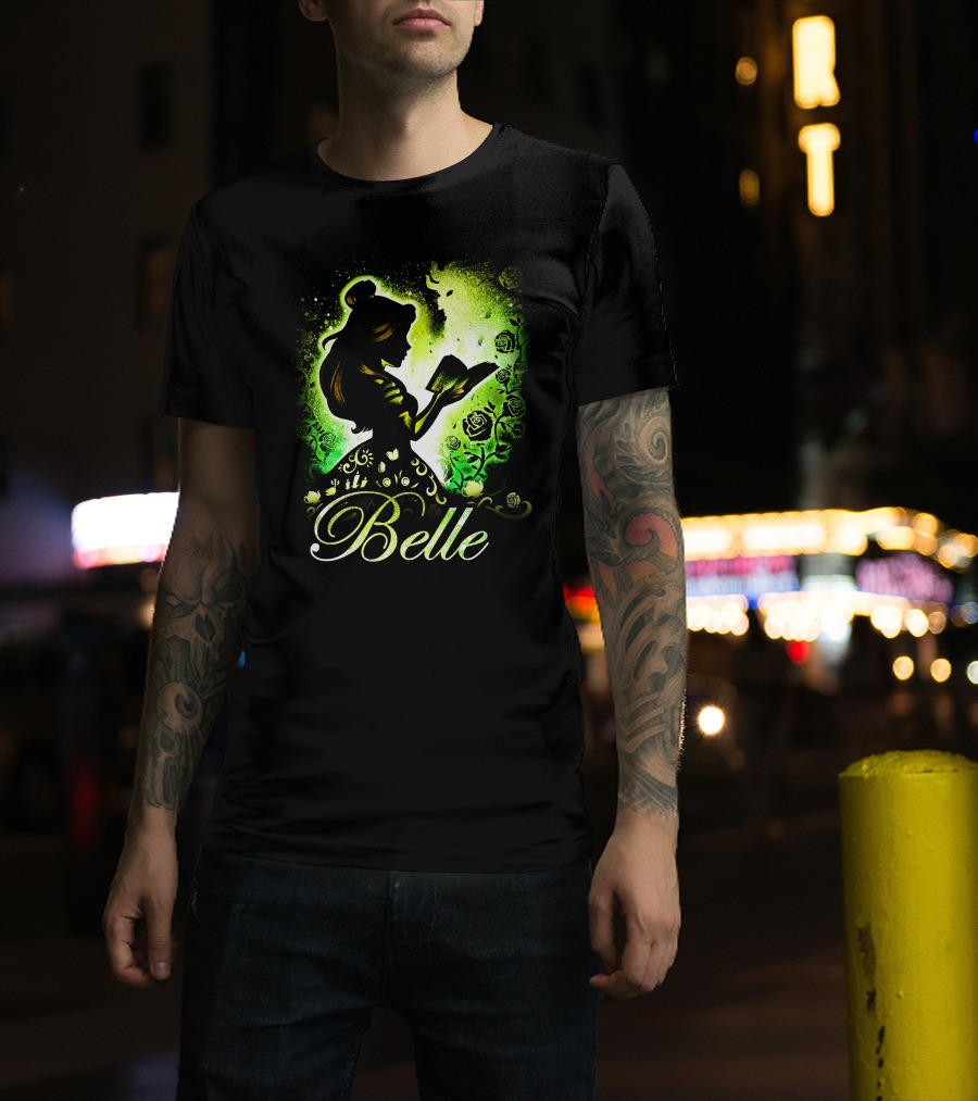 Belle Fairy Tale Silhouette With Green Roses And Book T-Shirt