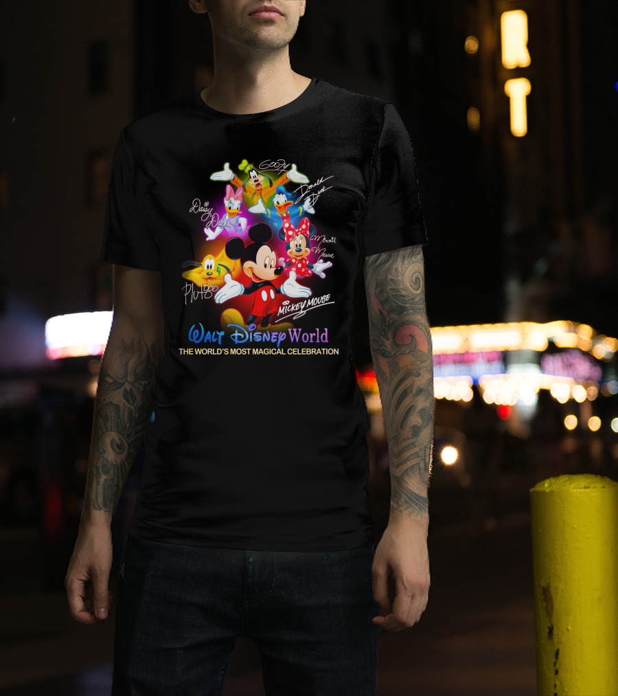 Walt Disney World Mickey Mouse Minnie Mouse Donald Duck Daisy Duck Goofy Pluto The World's Most Magical Celebration T-Shirt