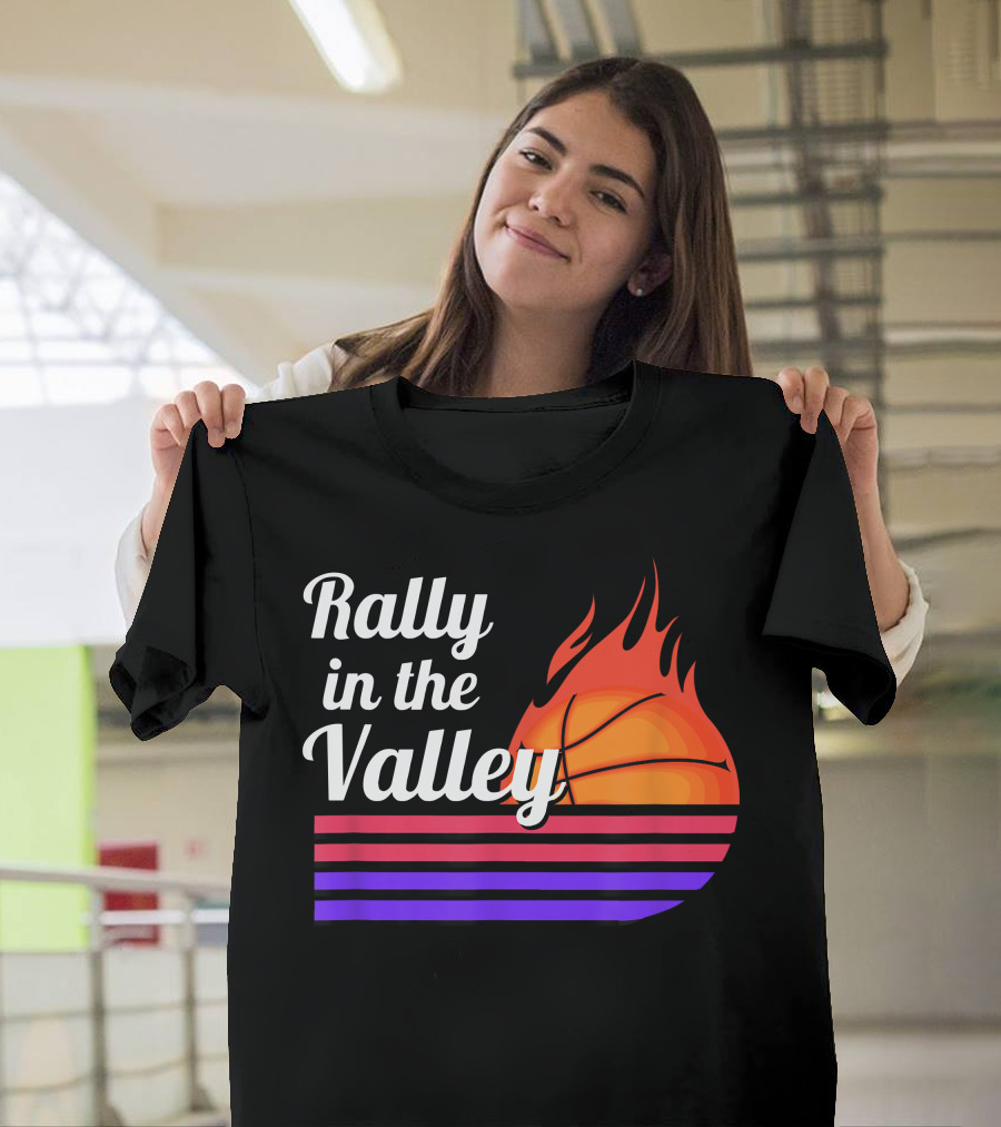 Rally In The Valley Phx Style 5 Basketball Flame Stripes T-Shirt