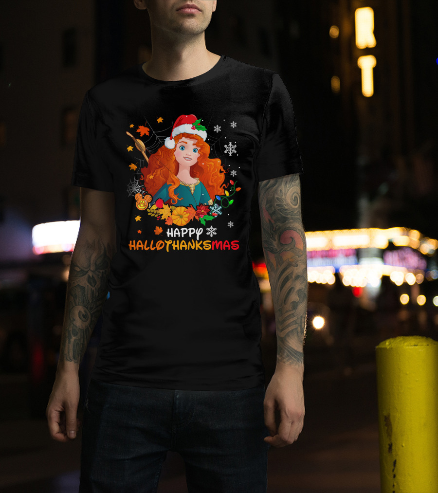 Happy Hallothanksmas With Festive Redhead Character And Holiday T-Shirt