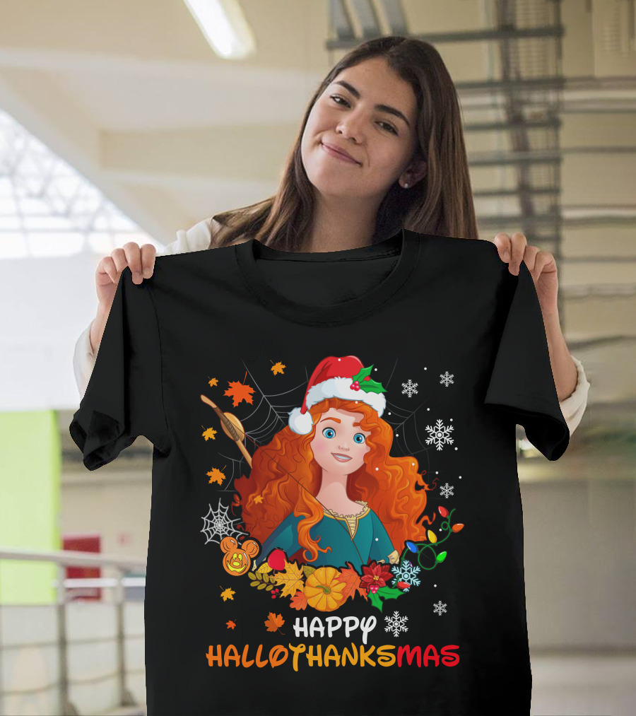Happy Hallothanksmas With Festive Redhead Character And Holiday T-Shirt