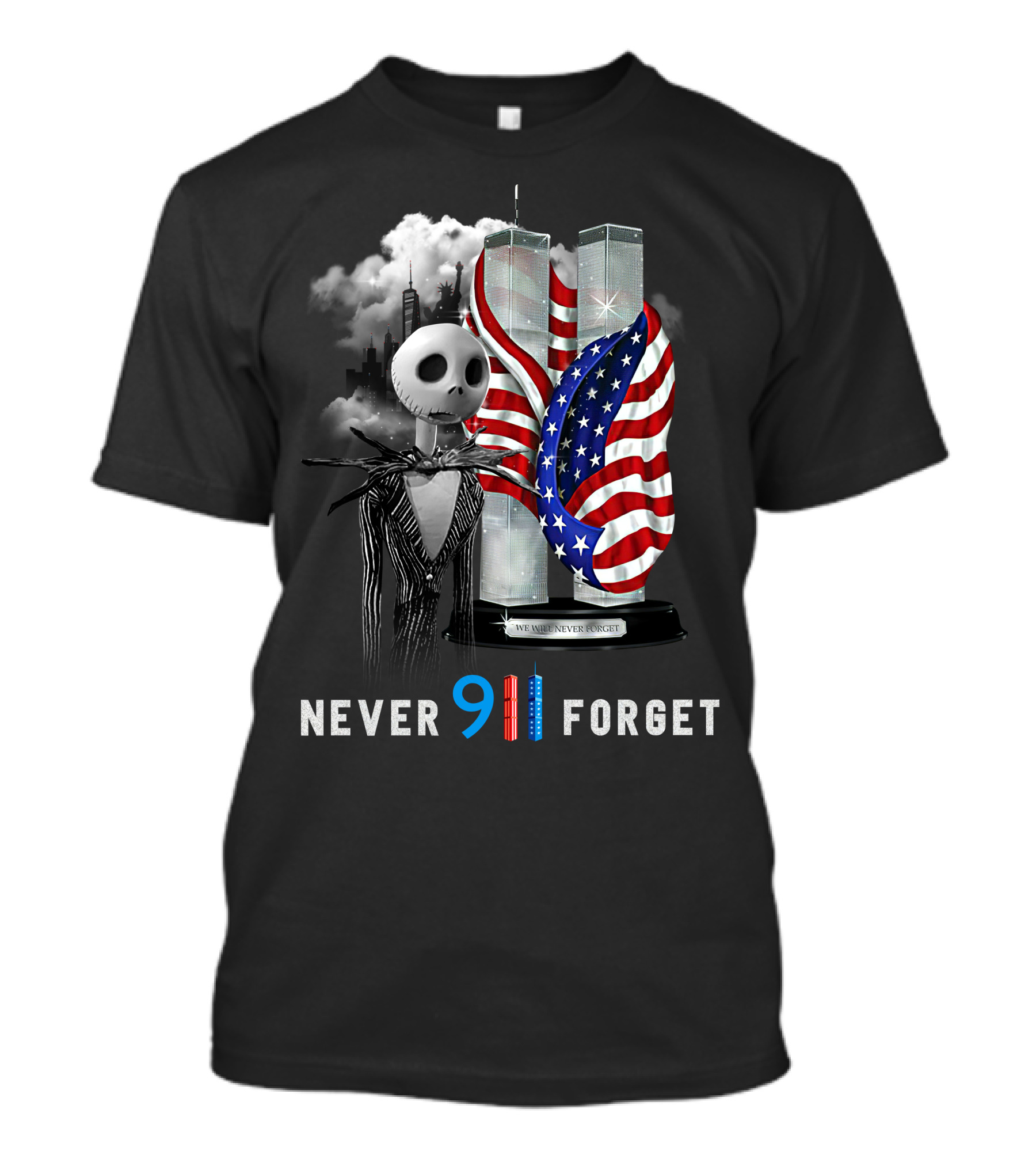 Jack Skellington Never 911 Forget Twin Towers American Flag Tribute T-Shirt