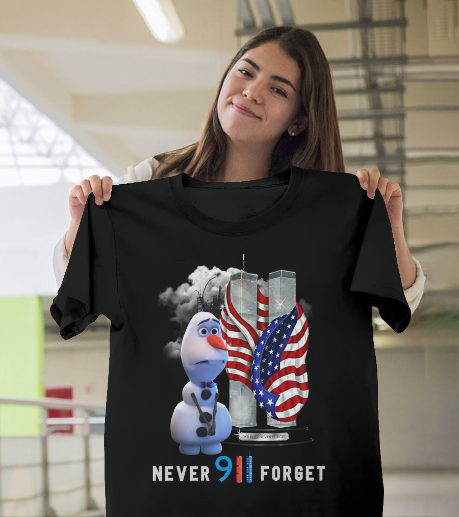 Never Forget Olaf Twin Towers American Flag 9/11 Memorial T-Shirt