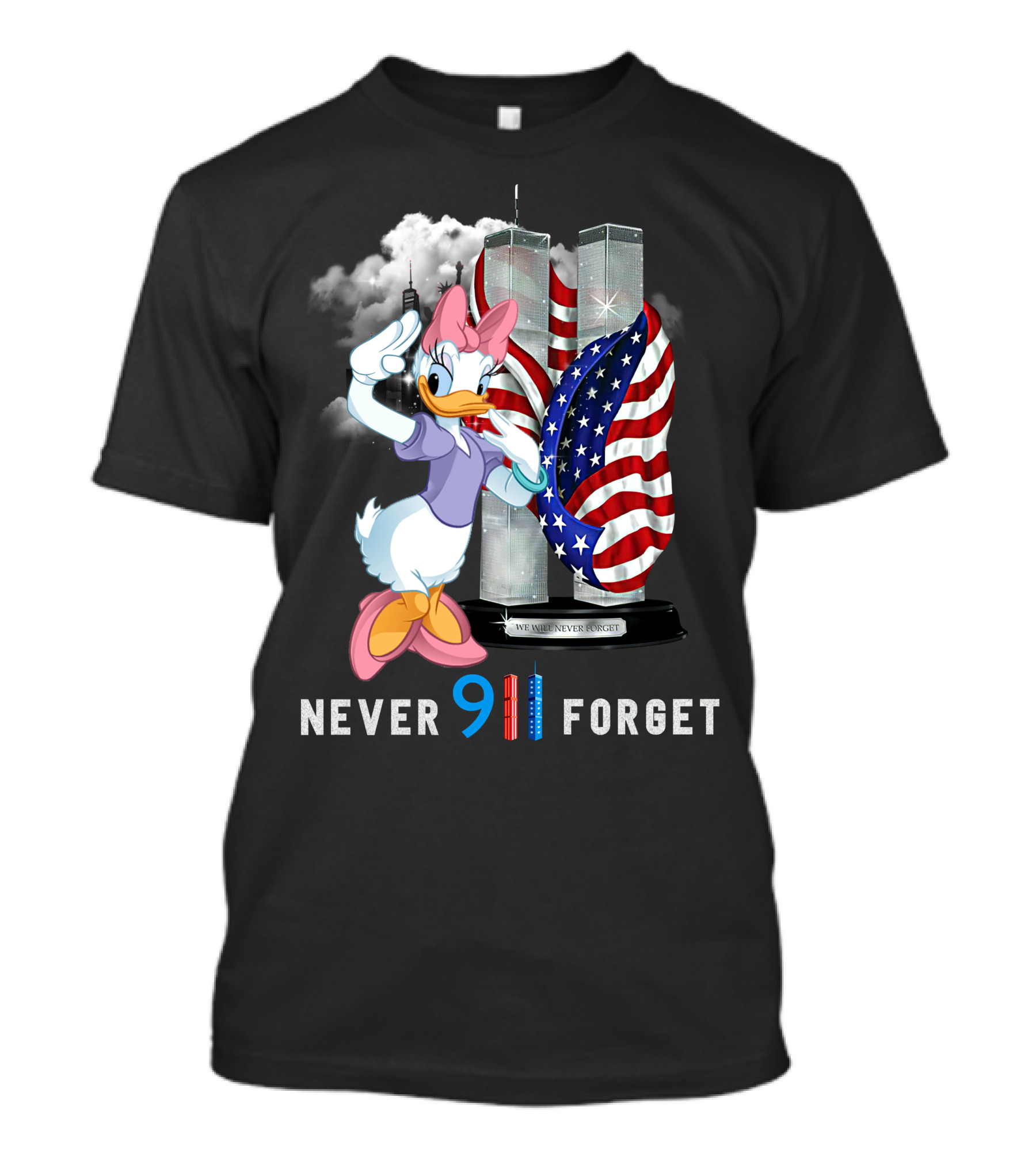 Never 9/11 Forget Daisy Duck Twin Towers American Flag T-Shirt