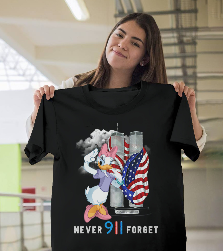 Never 9/11 Forget Daisy Duck Twin Towers American Flag T-Shirt