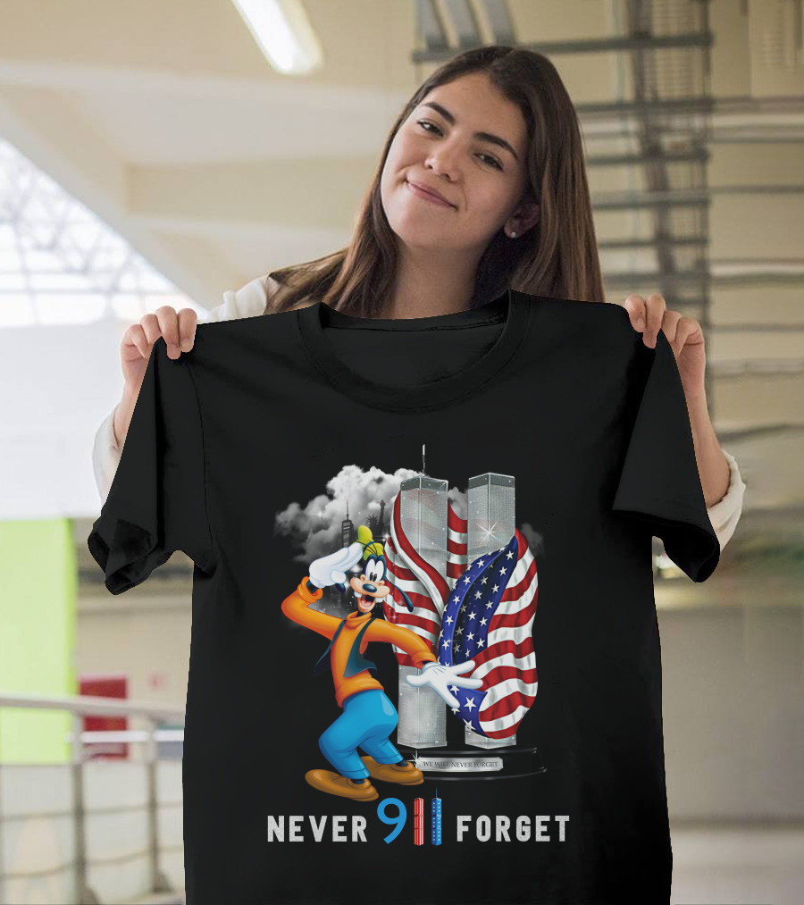 Never 911 Forget Goofy-D Twin Towers Salute American Flag T-Shirt