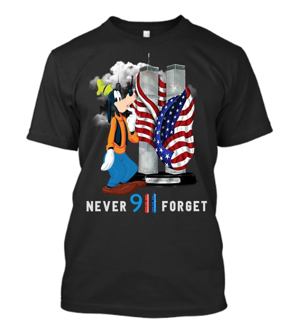 Never Forget Goofy 9/11 Twin Towers American Flag Memorial T-Shirt