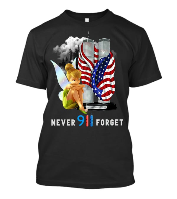 Tinker Bell Never Forget 9/11 Twin Towers Flag Memorial T-Shirt