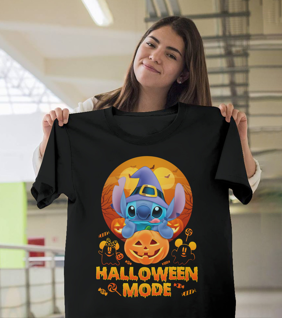 Stitch Halloween Mode Pumpkin Bats Candy T-Shirt