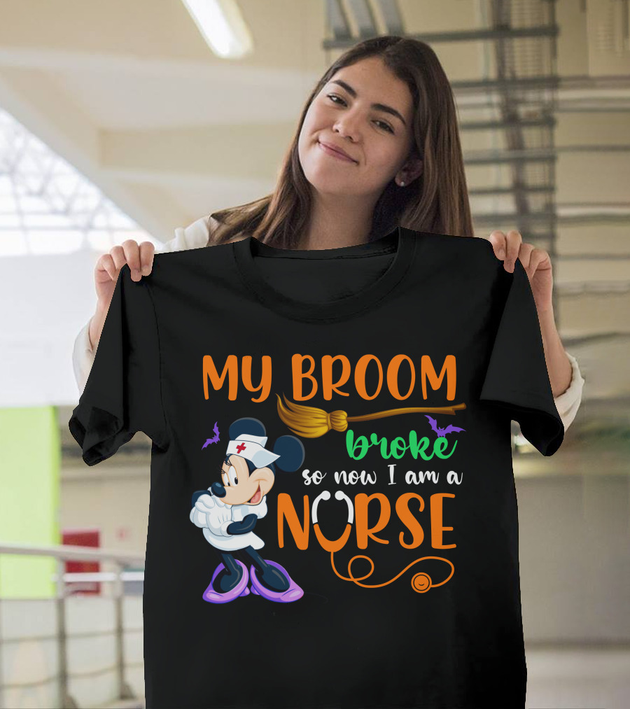 Minnie Mouse My Broom Broke So Now I Am A Nurse Halloween T-Shirt
