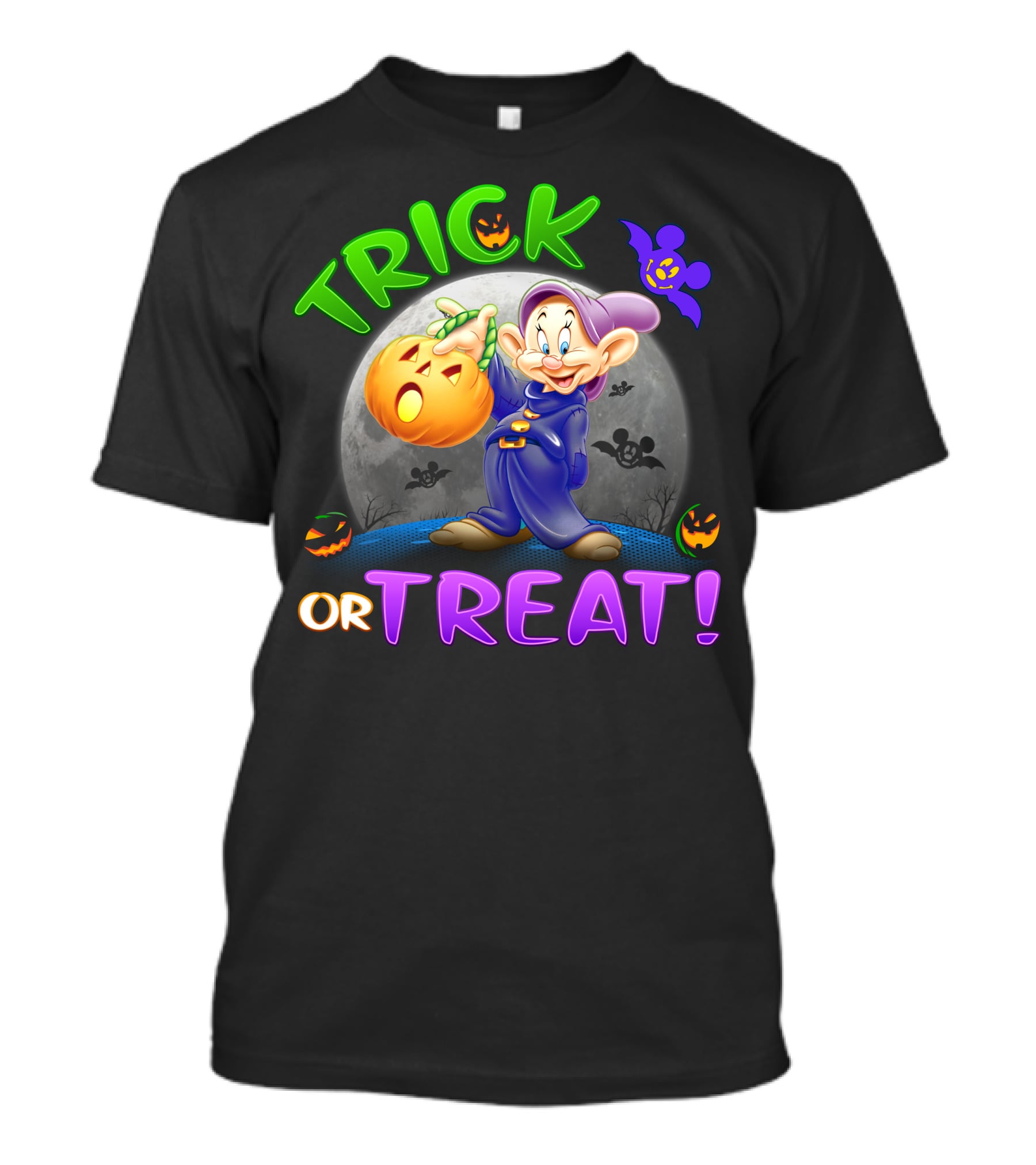 Trick Or Treat Dopey Halloween Disney Character With Pumpkin And Bat T-Shirt