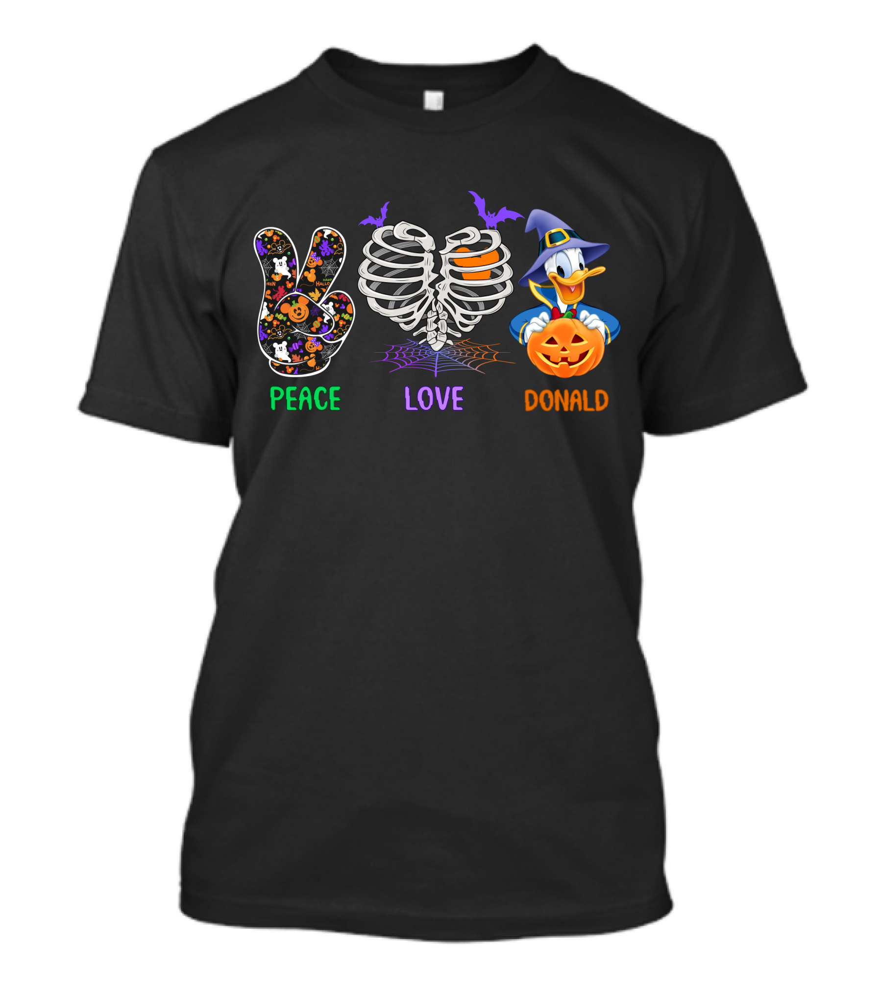 Peace Love Donald Halloween Duck With Pumpkin And Bats T-Shirt