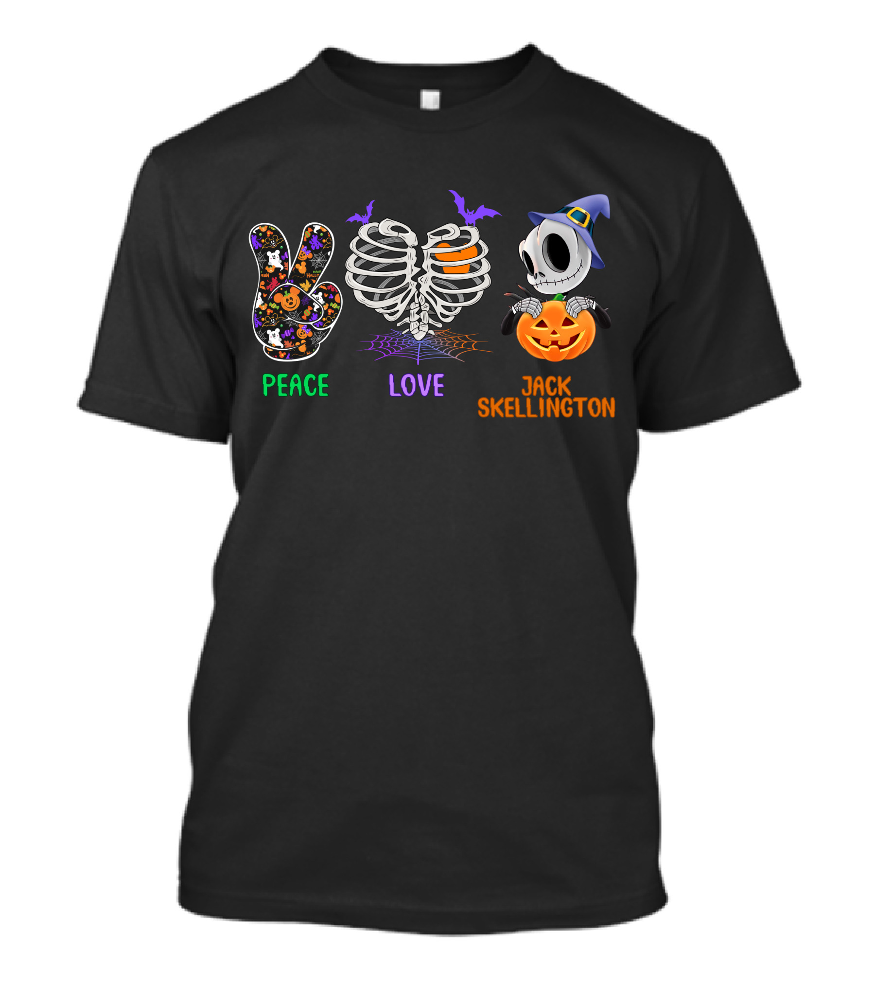 Peace Love Jack Skellington Halloween Pumpkin Skeleton Ribcage T-Shirt