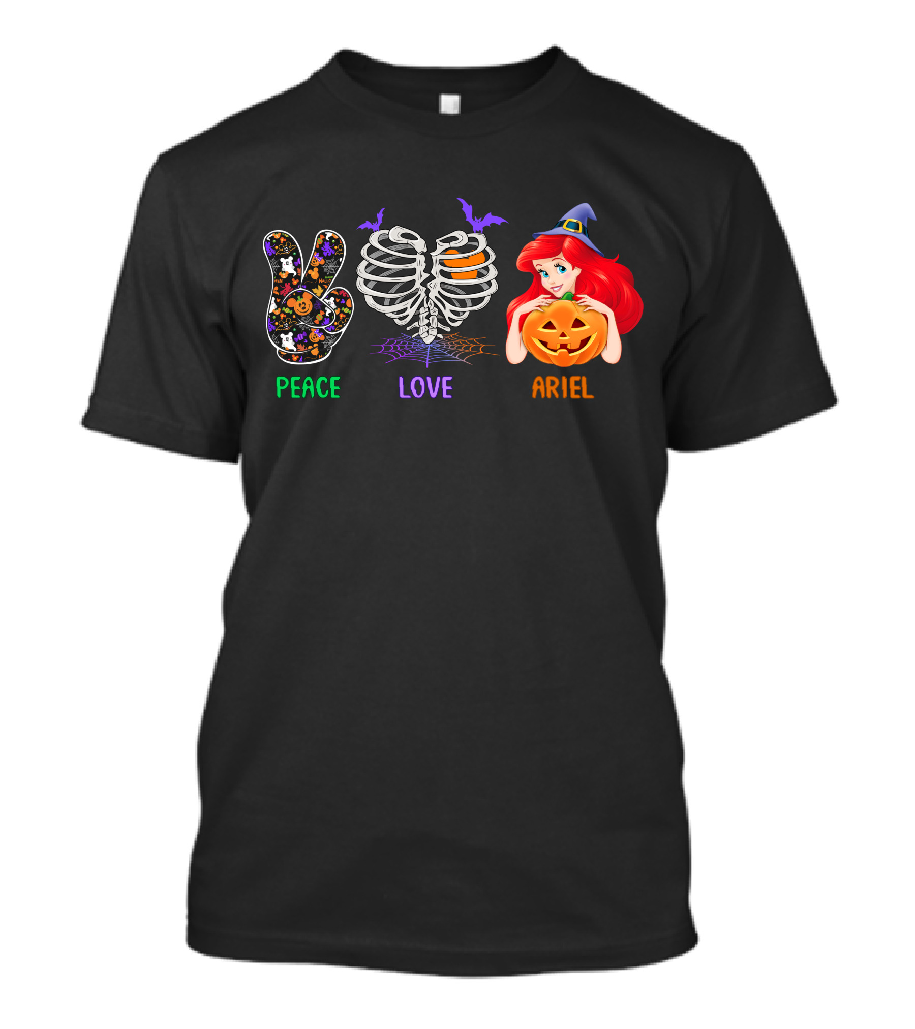 Peace Love Ariel Halloween Pumpkin Witch Hat T-Shirt