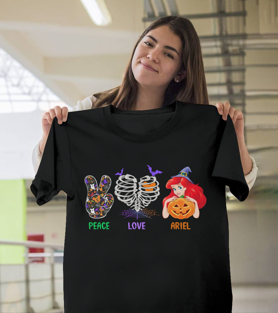 Peace Love Ariel Halloween Pumpkin Witch Hat T-Shirt