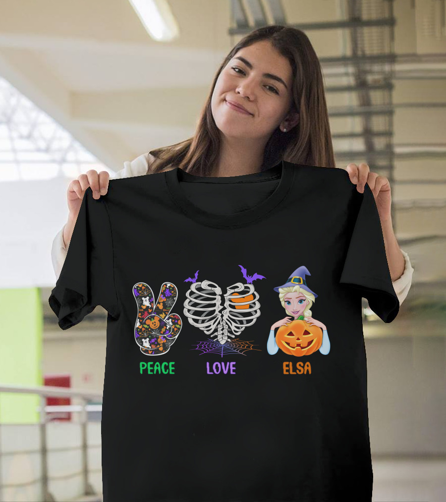 Peace Love Elsa Halloween Pumpkin Witch Hat T-Shirt
