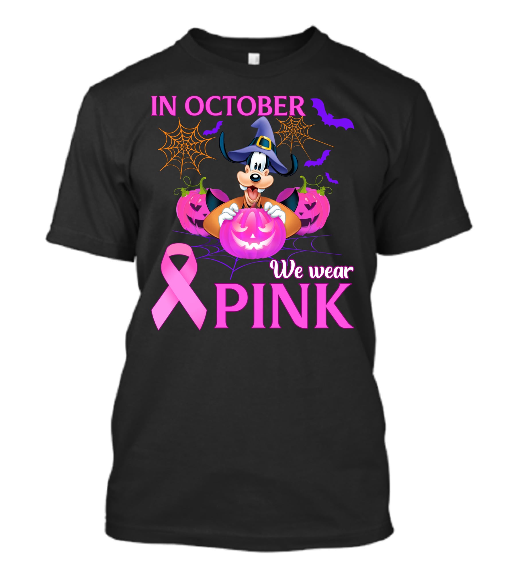 Goofy In October We Wear Pink Halloween Breast Cancer Awareness T-Shirt