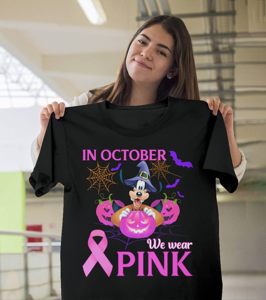 Goofy In October We Wear Pink Halloween Breast Cancer Awareness T-Shirt