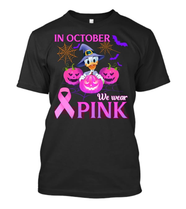 In October We Wear Pink Daisy D Breast Cancer Awareness Halloween Theme T-Shirt