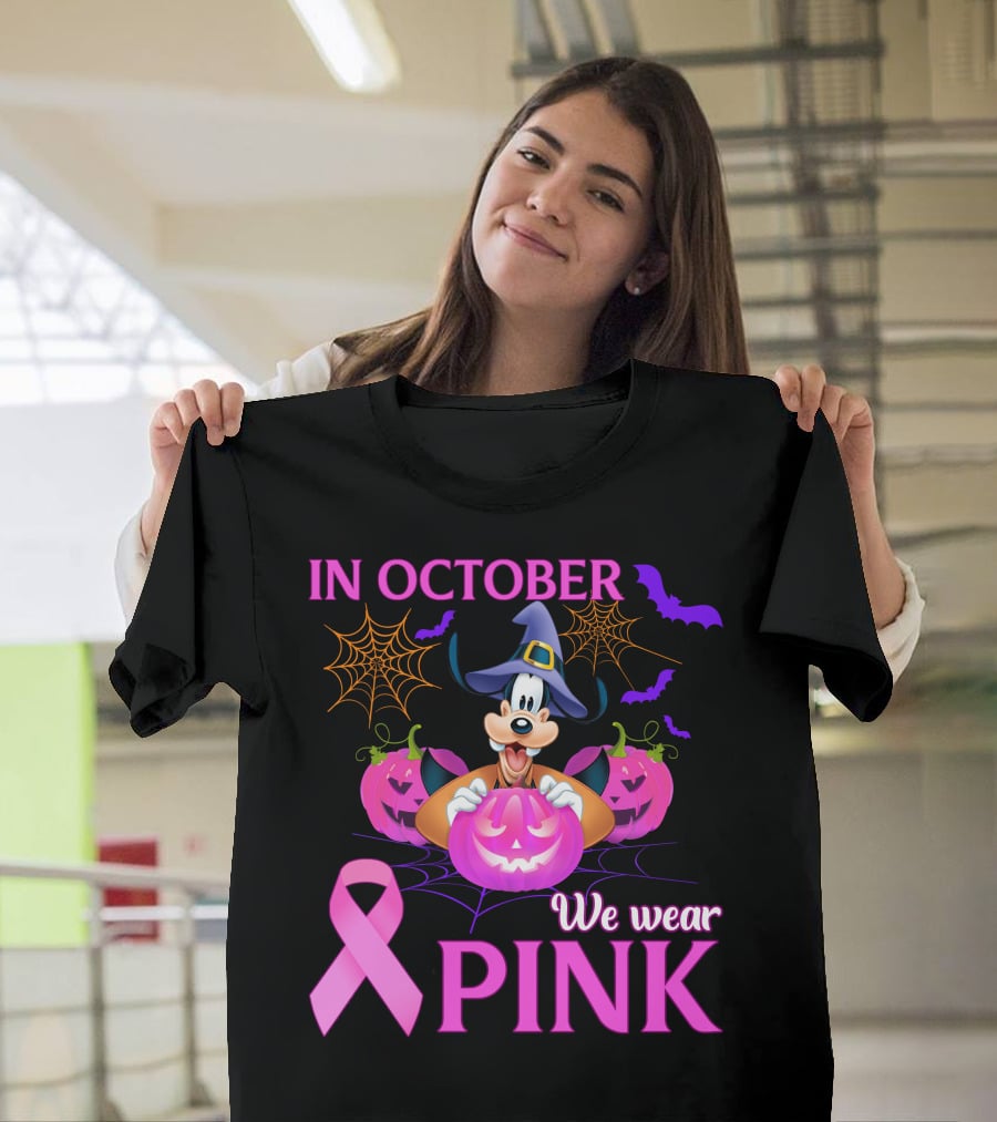 In October We Wear Pink Goofy Halloween Breast Cancer Awareness T-Shirt